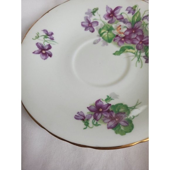 Royal Sutherland Saucer Bone China England Purple Violets Gold Trim Replacement - Picture 3 of 5